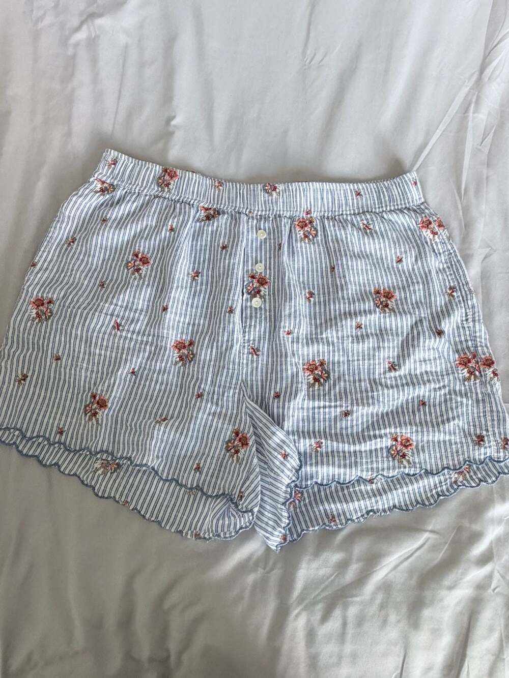 Sundance Floral Embroidered Stripe Shorts Size M